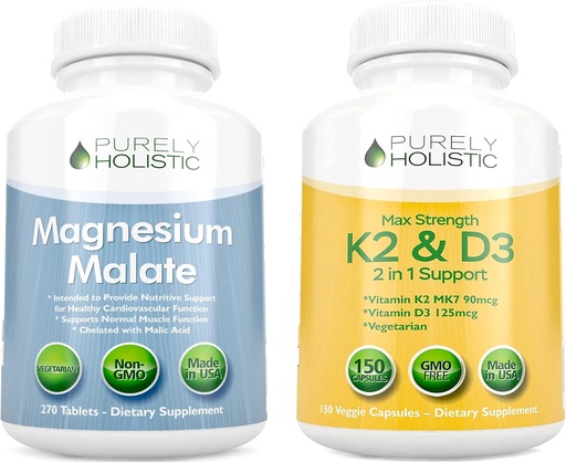 [BRSRMFD4AQBRACL4] Purely Holistic maşın Malate 400mg + Vitamin D3 125mcg K2 MK7 90mcg - 270 Tablet və 150 Capsules - Vegetarian Paket - Amerikada Made