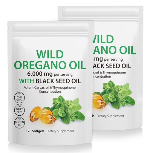 [BRSRAHY7AUGQIA3K] Daiasns Oregano Oil Capsules, 240 Softgels, 2 in 1 6,000mg Wild Oregano Oil with Black Seed Oil 200mg Supplement- 4X Strength Carvacrol & Thymoquinone, Gluten Free