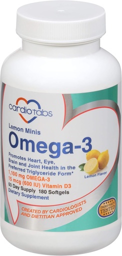 [BRSWKEAHDIIBCG3A] Omega 3 citrons Minis + D3 vitamīns, 1100 mg Omega 3 triglicerīda formā un 600 SV D3 vitamīns, viegli uzvelkams, svaiga citrona lauciņa omega 3 papildinājums Softgels - 180 grādos