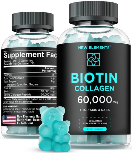 [BRSWYBQ3BV7B6EY7] Biotin & Collagen Peptides Gummies - 50,000mcg Collagen + 10,000mcg Biotin | Hair, Skin & Nails Support for Men & Women | Hair Growth, Glowing Skin & Strong Nails | Non-GMO, Chewable, Great-Tasting