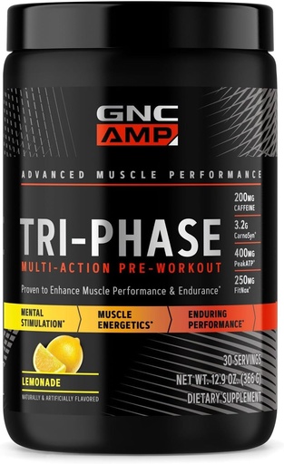 [BRSRO2YFOUPAMCTG] GNC AMP Tri-Phase Multi-Action Pre-Workout - Lemonade(30 Servings)