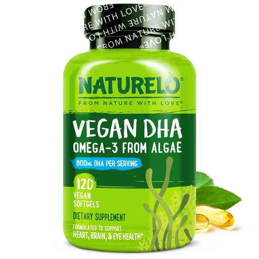 [BRSWGBL7BMFAO3LB] NATURELO Vegan DHA, Vegan Omega 3 Supplement, 120 Softgels, Supports Brain/Heart/Eye Health, Complements Prenatal Vitamins, Essential Fatty Acids, Omega 3 Supplement for Women & Men
