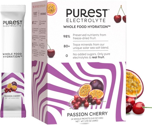 [BRSRAFACPNYWCDLX] Känd Brainer Purest Electrolyte Passion Cherry Powder Packets - Whole Food Hydration - Organic Freeze-Dried Fruits och Solar Sea Salts för Ultimate Electrolyte Balance