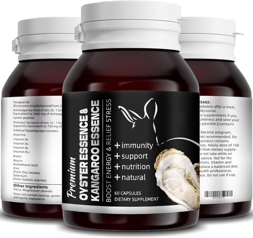 [BRSRAAADB4IBSE3K] Oyster Essence and Kangaroo Essence, Oyster Extract, Oyster 𝐒𝐮𝐩𝐩𝐥𝐞𝐦𝐞𝐧𝐭 Peptides Capsules, Oyster Extract - Pure, for Men & Women – Supports Energy & Immune Boost, 60 Capsules (1)