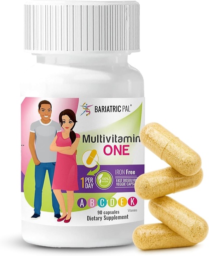 [BRSWGHACBZ6WKF3G] BariatricPal Multivitamin ONE 1 per day! Bariatric Multivitamin Capsule Iron Free | Erraza Swallow kapsula | Bitamina Kirurgia Bariatrikoko Gaixoentzat | 90 Count (3 Hileko hornidura)