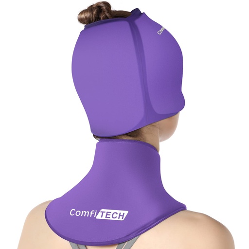 [BRSRMCYHB4CRQGTH] ComfiTECH Cold Cap and Neck Ice Pack Wrap Gel Combo, Care Package for Head and Cervical, Purple | Pliable after Frozen, Cold Cap & Cervical Cold Pack, Relieve Head & Eye, Stiff Neck, Office Tension, Sports Soreness