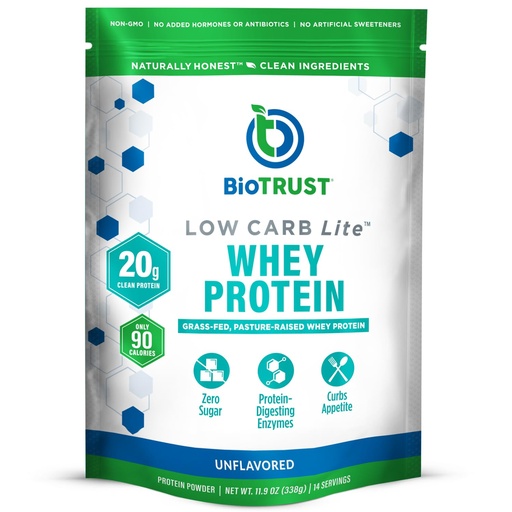 [BRSRAYYODMMWAE34] BioTrust Low Carb Lite, Low Calorie Protein Powder - Low Carb, Sugar Free, Low Sodium, Keto Protein Powder - 20g Grass-Fed Whey Protein Isolate with Digestive Enzymes - Unflavored, 14 Servings