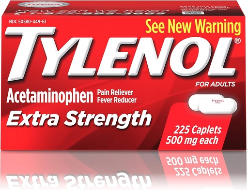 [BRSWIZL6AENGO3DU] Tylenol Extra Strength Caplets with 500 mg Acetaminophen, Pain Reliever & Fever Reducer, For Headache, Backache & Menstrual Pain Relief, 225 ct