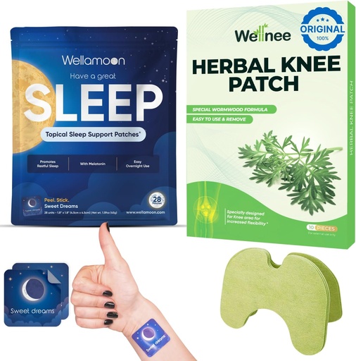 [BRSRAGL2AEPWC3DA] Wellnee & Wellamoon Wellness Pack: Herbal Knee Comfort Patches (10 Count) & Natural Sleep Support Patches (28 Count) – Joint & Muscle Comfort with Plant-Based Sleep Aid