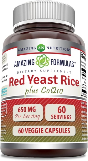 [BRSRA2QFBEIB6HTF] Amazing Formulas Red Yeast Rice 600 Mg Plus Coq10 50 Mg | Veggie Capsules Supplement | Non-GMO | Gluten Free | Made in USA (60 Count)