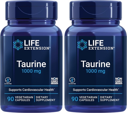 [BRSRAZIPCQHW23D5] Life Extension Taurine, Pure Taurine Amino Acid Supplement, Heart, Liver and Brain Health, Longevity, Muscle and Exercise, 1000 mg dose, Non-GMO, Gluten-Free - Two Pack - 90 Vegetarian Capsules x 2