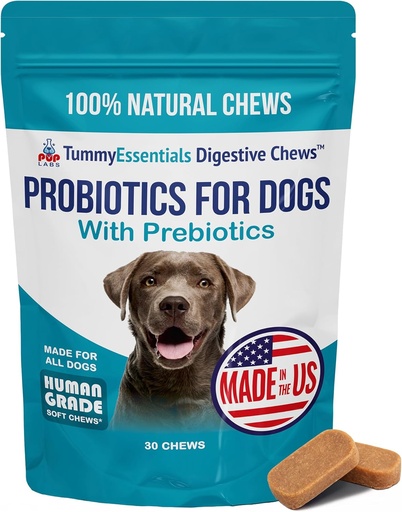 [BRSROZL6C4JWGA3D] Tummy Essentials Probiotic Chews for Dogs, Supports Gut Health for Dogs and Firm Stools, Helps Eliminate Digestive Dysfunction, Dog Probiotics Made in The USA, 30 Chews