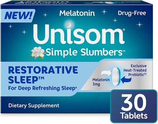 [BRSW2AYBOUORQYA3] Unisom Simple Slumbers Restorative Sleep Tablets 30-Count, Melatonin 3mg