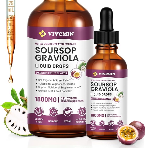 [BRSRAHAYPIARUA3H] Graviola Soursop Leaf Extract Liquid - Soursop Bitters Liquid, Podpora Imunska, Sprostitev, Jetra in spanje, Sladkor & Alkohol brez, Zelo absorbable Formula, Passion Fruit Flavor, 2 Fl Oz