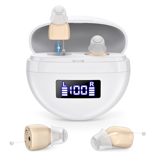 [BRSROZIOA4MQM2DZ] Rechargeable Digital Hearing Aids for Seniors,Intelligent Noise Cancelling Hearing Amplifiers for Adults,Nearly Invisible，LED Power Display Charging Case.
