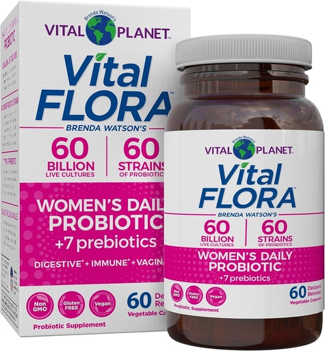 [BRSWGHDYOV4BO2DD] Vital Planet - Vital Flora Women's Daily Probiotics 60 Billion CFU、60 Diverse Strains、7 Organic Prebiotics、Vaginal、Immuneサポート、Bloating、Digestive Health Probiotics for Women 60カプセル