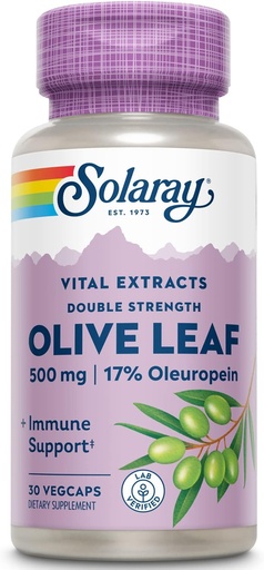 [BRSWIYTYO4HRSFLO] SOLARAY Guaranteed Potency Olive Leaf Extract Double Strength, Veg Cap (Btl-Plastic) 500mg | 30ct