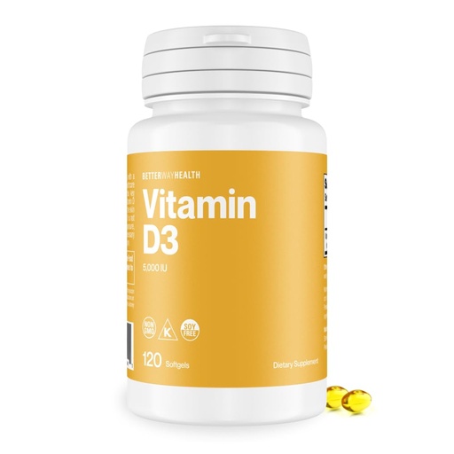 [BRSWIEA4CUHBO2AZ] Better Way Health Vitamin D3 5000 IU – High Potency Softgel Vitamin D Supplement for Immune & Bone Health – Non-GMO, Dairy-Free, 120 Softgels