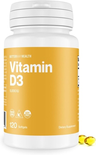 [BRSWIEA4CUHBO2AZ] Mejor manera Salud Vitamina D3 5000 UI – High Potency Softgel Vitamina D Suplemento para Immune & Bone Health – No GMO, sin lácteos, 120 Softgels