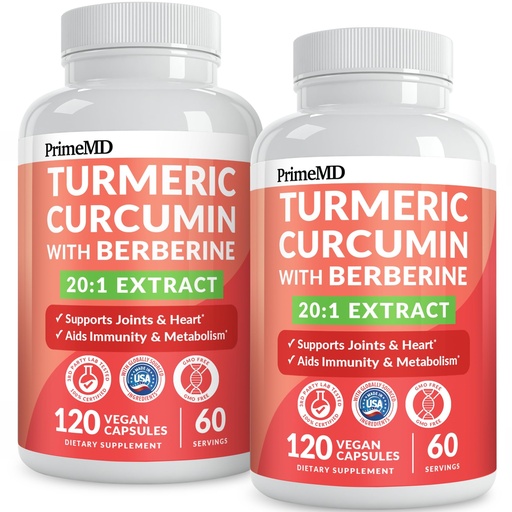 [BRSRAEIDCIPBQELH] 5-in-1 Organic Turmeric Curcumin Supplement (4210mg) with Berberine, Ceylon Cinnamon Bioperine and Ginger Supplements for Joint, Heart, Gut, & Metabolic Support (120 ct) (Pack of 2)