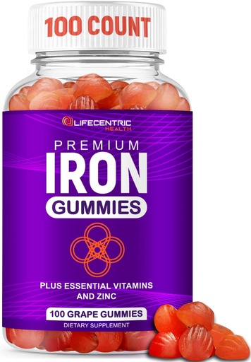 [BRSWGCYOCV7BYH32] LifeCentricHealth Iron Gummies | Biotin Zinc Vitamin B Folic Acid Gummies | Vegan Gluten Free for Women & Men