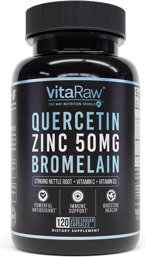 [BRSWYAQQBEDQ2HI3] Quercetin with Bromelain 500mg Capsules, Supports Immune Response, Joint Comfort, & Overall Wellness - Vitamin C, Zinc 50mg, & Vitamin D3 5000 IU - Immunity Health Pills