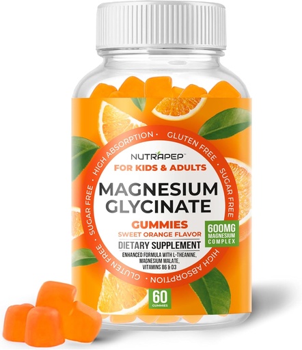 [BRSROAY6OYDRADTH] Çocuklar ve Yetişkinler Kadınlar ve Erkekler için Magnezyum Glycinate Gummies - Sugar Free Gluten Free Non-GMO Vegan Chewable Supplement