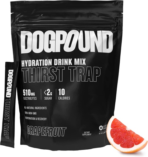 [BRSRMZL3B4MBSF3H] DOGPOUND Thirst Trap | Hydration Supplement | Electrolyte Drink Mix for Workout & Nightlife Recovery | Grapefruit | 10 Calories | 30 Easy Open Sticks