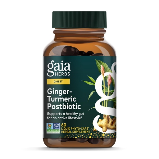 [BRSROGI3DF5RSFDG] Gaia Herbs Ginger-Turmeric Postbiotic - Healthy Gut Support* - 60 Vegan Liquid Phyto-Caps (30 Servings)