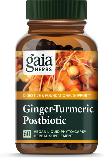 [BRSROGI3DF5RSFDG] Gaia Herbs Ginger-Turmeric Postbiotic - Premium Digestive Support Supplement for Gut Health - Made with Fermented Turmeric & Ginger - Gratis från Dairy, Soy & Gluten - 60 Vegan Capsules (30 portioner)