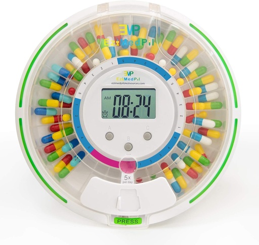 [BRSWYAATOYMQMYAV] EziMedPil Automatic Pill Dispenser w/Audio & Visual Alerts, up to 6 Alarms/day, 6 Dosage Templates, Easy-Read LCD Display, Lock Medication Dispenser w/Key for Prescriptions, Vitamins & More, Clear Lid