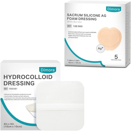 [BRSRMZAOPIJRAETV] Hydrocolloid Wound Dressing, 10 Pack Ultra Thin 4" x 4" + Ag Silver Sacrum Foam Wound Dressing Bandages Silicone Adhesive Border 7"x7"