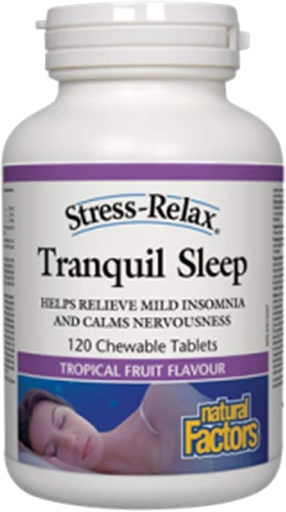 [BRSWIYQGAEIGAFDY] Stress-Relax Chewable Tranquil Sleep by Natural Factors, Sleep Supplement, Tropical Fruit Flavor, 60 Tablets