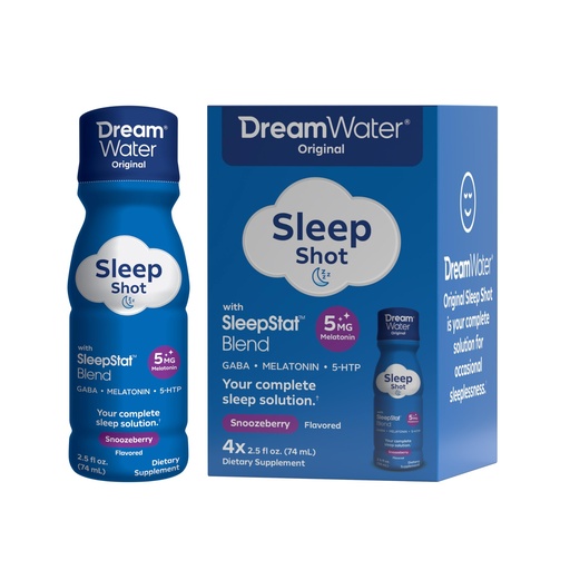 [BRSWIEYBCF5A2DI5] Dream Water Sleep Aid Supplement Drink; Melatonin 5mg, GABA, 5-HTP; Zero Sugar, Natural Flavors, No Added Colors, 2.5 oz Liquid Sleep Shots, Snoozeberry, 4-Count