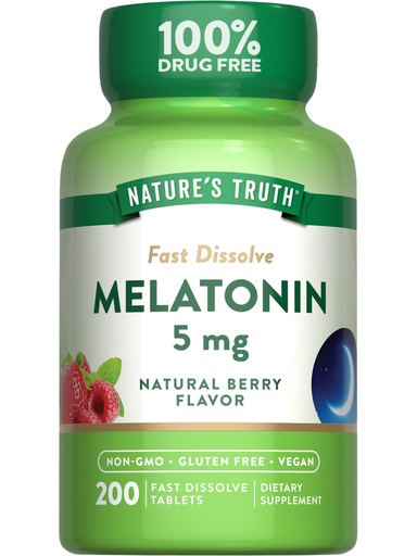 [BRSROZ3YO4CAAF3K] Nature's Truth Melatonin 5mg Fast Dissolve Tablets | 200 Count | Natural Berry Flavor | Vegan, Non-GMO & Gluten Free Supplement