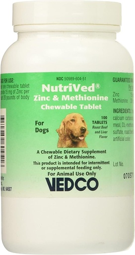 [BRSWG2YRDIJRMYDV] NutriVed Zinc & Methionine Chewable Tablets for Dogs (100 count)