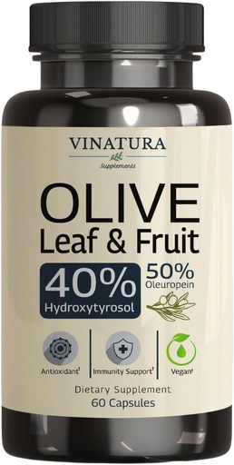 [BRSRAHQLOIIWKET5] VINATURA Hydroxytyrosol Supplement, Olive Leaf Extract - 40% Hydroxytyrosol Olive Fruit Extract, 50% Oleuropein Olive Leaf Extract Capsules - 60 Capsules