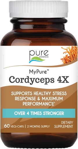 [BRSWGFACC4OR4CI2] PURE ESSENCE LABS MyPure Cordyceps 4X Mushrooms - Concentrated Cordyceps Mushroom Powder Supplements for Immune System, Stress Response, Physical & Mental Performance - 2 Months Supply