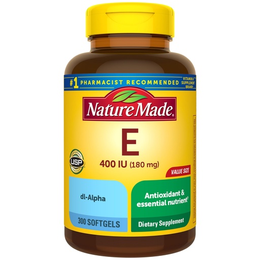 [BRSWIYTZPMAGYF3D] Nature Made Vitamin E 180 mg (400 IU) dl-Alpha, Dietary Supplement for Antioxidant and Skin Support, 300 Softgels, 300 Day Supply