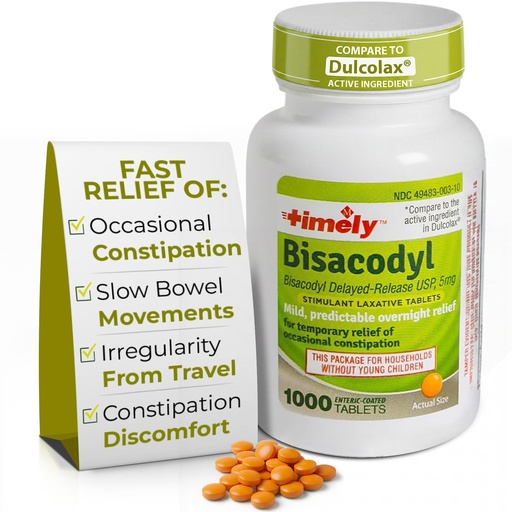 [BRSWIYQOAAAGYF3E] TIME-CAP LABS, INC. Timely Laxative Bisacodyl 5mg Tablets - Stimulant Laxatives for Constipation Fast Acting & Gentle - Overnight Constipation Relief for Adults -1000 Tablets