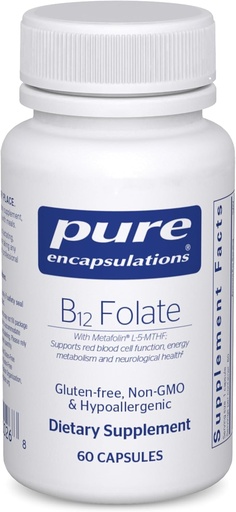 [BRSWIZ3RBMIW2HTO] Pure Encapsulations B12 Folát - Energetický doplnok na podporu Nerves, Energetický metabolizmus a kognitívna podpora* - s vitamínom B folát ako Metafolín - 60 kapsúl