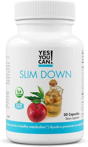 [BRSW2BD7CB6QI2DL] Yes You Can! Slim Down Dietary Supplements - with African Mango, L-Carnitine, Apple Cider Vinegar, Green Tea Extract, and Caffeine derived from Guarana Seed Extract, 30 Capsules/1 Month Supply