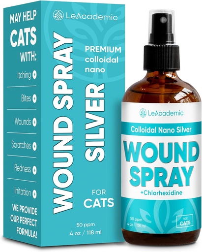 [BRSRAZT6PIMRQ3Q2] Cat Wound Care Spray is Perfect with Cat Cone | Nano Silver + Chlorhexidine in The Composition | Bites, Scratches, Redness, Irritation, and Sutures After Surgery | 4 Oz