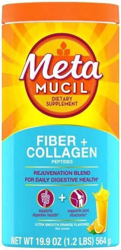 [BRSRMGQKBF6AI3I2] Metamucil Fiber + Collagen Peptides Powder - Orange - 19.9oz
