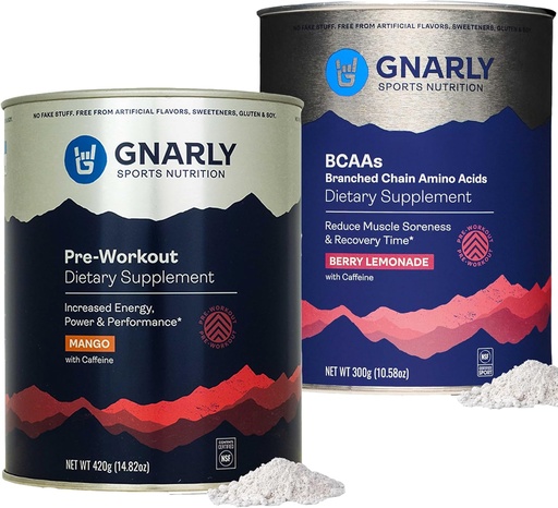 [BRSRAAIYDJ7QK3L7] Gnarly Nutrition Preworkout Mango (14.82oz) BCAAs Berry Lemonade (10.58oz)