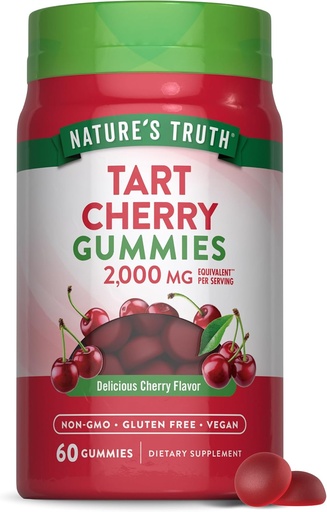 [BRSRMHYDAEMQGF3V] La verdad de la naturaleza Tart Cherry Gummies ← 2000mg ← 60 Conde ← Vegan, No Gluten Suplemento gratuito