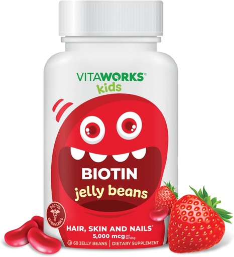 [BRSRMAQTOF6RSALA] Kids Biotin 5000mcg Jelly Beans | Tasty Vitamin B7 Biotin Supplement | Vegan Biotin Vitamins | Biotin for Hair Growth, Skin and Nail Heath | Hair Vitamins for Kids | 60 Jellies