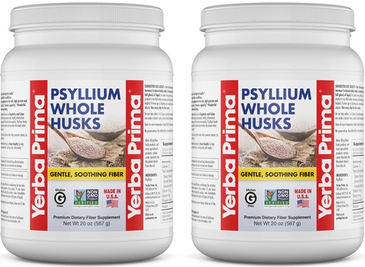 [BRSWGYI6B56ROADO] Yerba Prima Whole Psyllium Husk Fiber Supplement 20 oz (Pack of 2) - Vegan, Gluten Free, Non-GMO