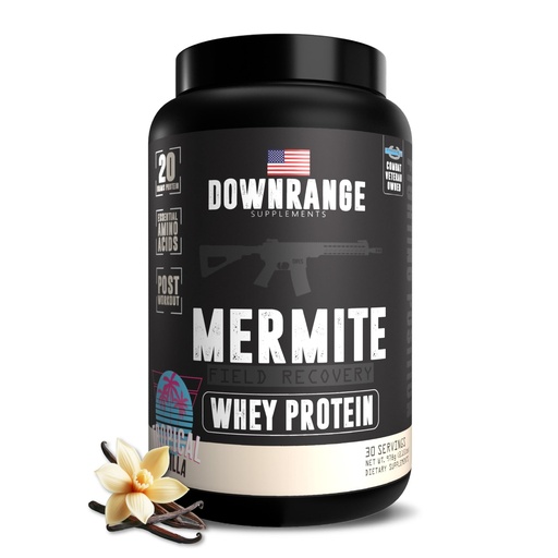 [BRSROGDQDF6BAYA7] DownRange Mermite Whey Protein Powder, Post Workout Muscle Recovery & Energy Support, Drink Mix Supplement with 20g Whey Protein, 9g Amino Acid, 30 Servings (Vanilla)