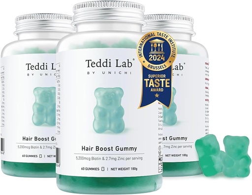 [BRSROAYQBF7GACQU] Unichi Hair Growth Gummies 3-Pack, 5200mcg Biotin Formulated with Zinc, Pantothenic Acid and Vitamin A, C, E for Stronger and Thicker Hair for Women, (180 Count)